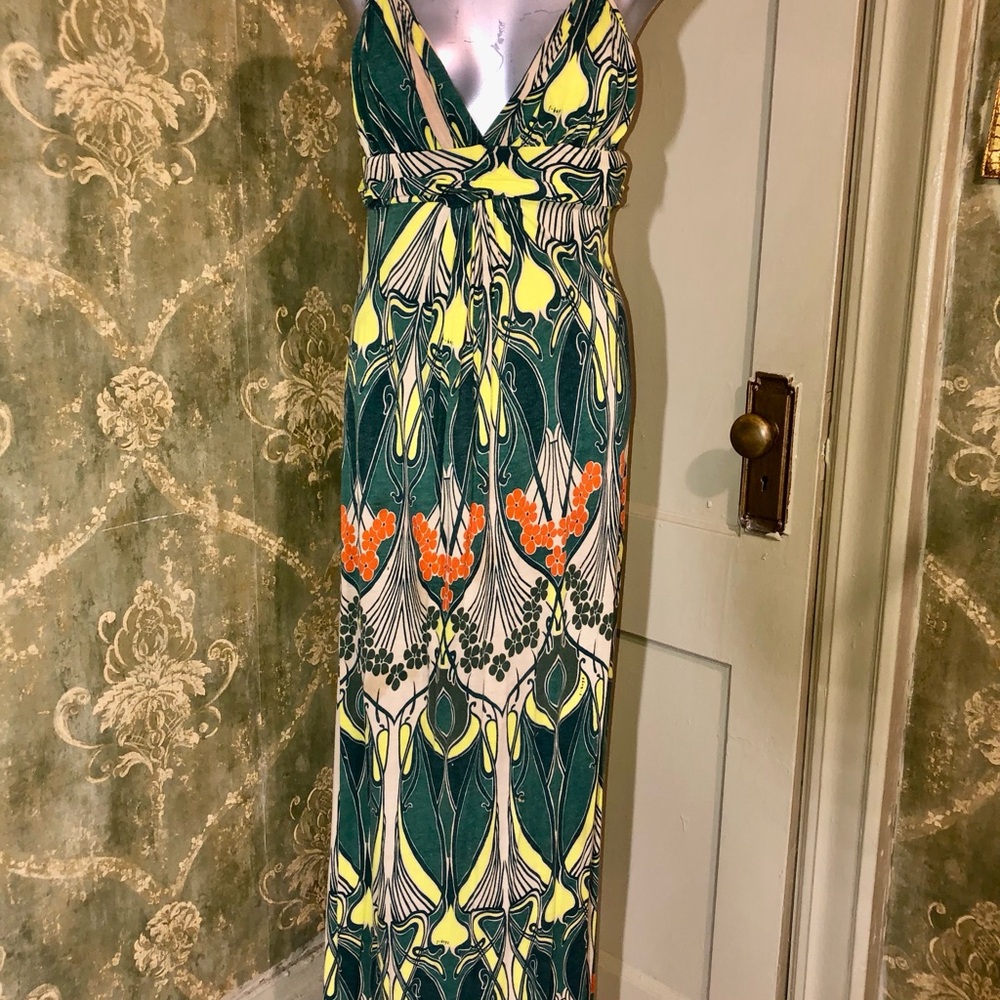 Scoop NYC Green, Yellow & Orange Floral Print Maxi Dress